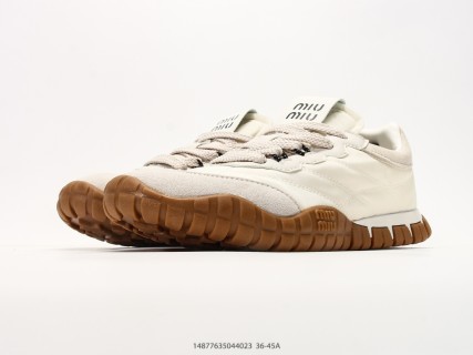Miu Miu Tyre Low-Top Lace-Up Sneaker Cream Suede view 5