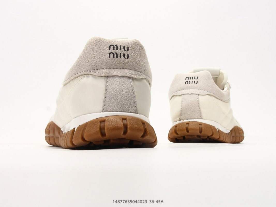 Miu Miu Tyre Low-Top Lace-Up Sneaker Cream Suede view