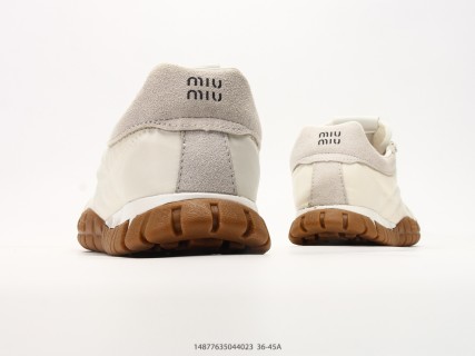 Miu Miu Tyre Low-Top Lace-Up Sneaker Cream Suede view 6