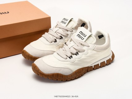 Miu Miu Tyre Low-Top Lace-Up Sneaker Cream Suede view 9