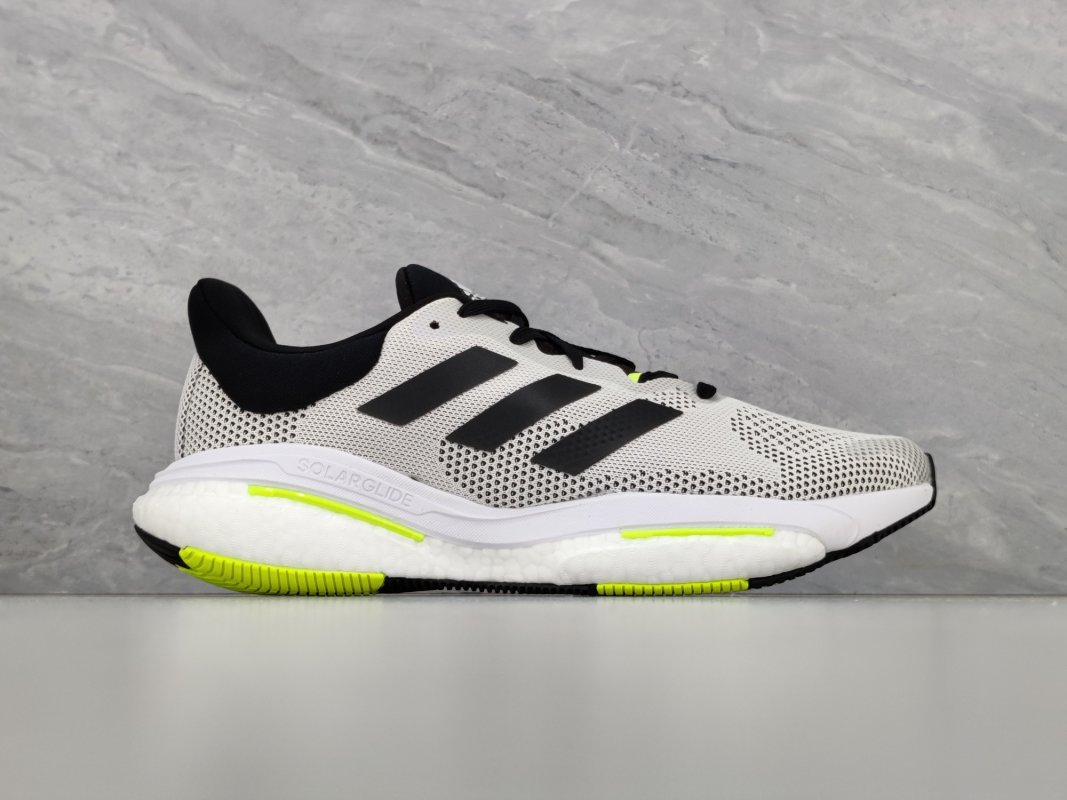 Adidas Solar Glide 5 White Black Neon Yellow Running Shoe view