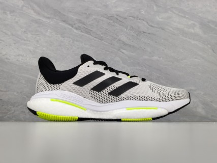 Adidas Solar Glide 5 White Black Neon Yellow Running Shoe view 2