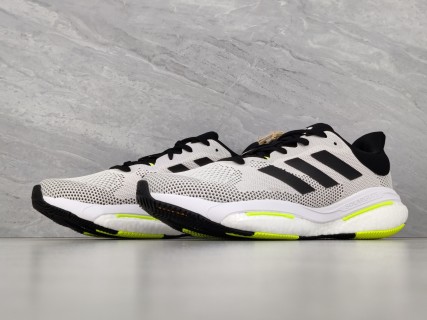 Adidas Solar Glide 5 White Black Neon Yellow Running Shoe view 5