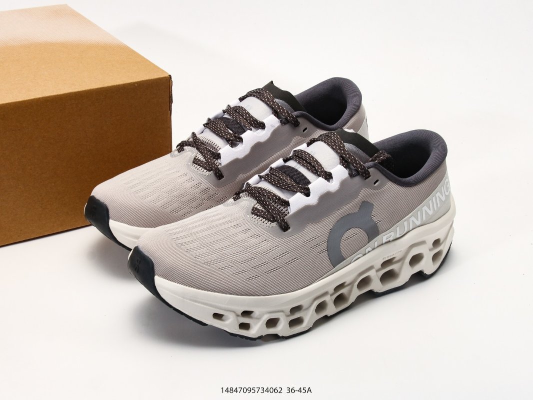 On Cloudmonster 3 Beige Grey Running Shoe view