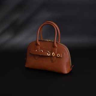 Miu Miu Shell Bag Cognac Brown Leather Replica view 4