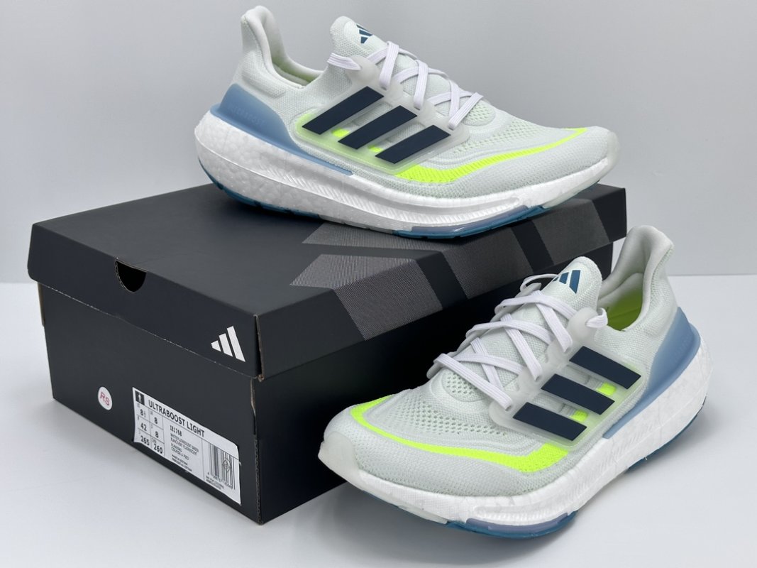 Adidas UltraBoost 23 White Blue Neon Yellow Running Shoe