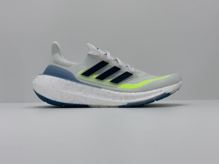 Adidas UltraBoost 23 White Blue Neon Yellow Running Shoe view 2