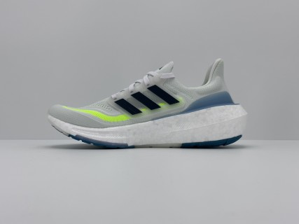 Adidas UltraBoost 23 White Blue Neon Yellow Running Shoe view 4