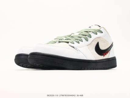 Jordan Air Jordan 1 Low White Black Sage Green UA Replica view 5