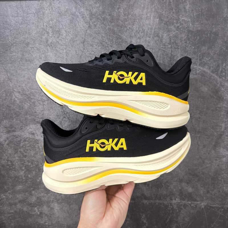 HOKA ONE ONE Bondi 9 Black Yellow Cream Low-Top Running Shoe