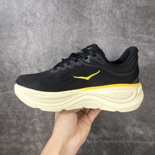 HOKA ONE ONE Bondi 9 Black Yellow Cream Low-Top Running Shoe view 3