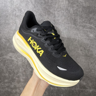 HOKA ONE ONE Bondi 9 Black Yellow Cream Low-Top Running Shoe view 4