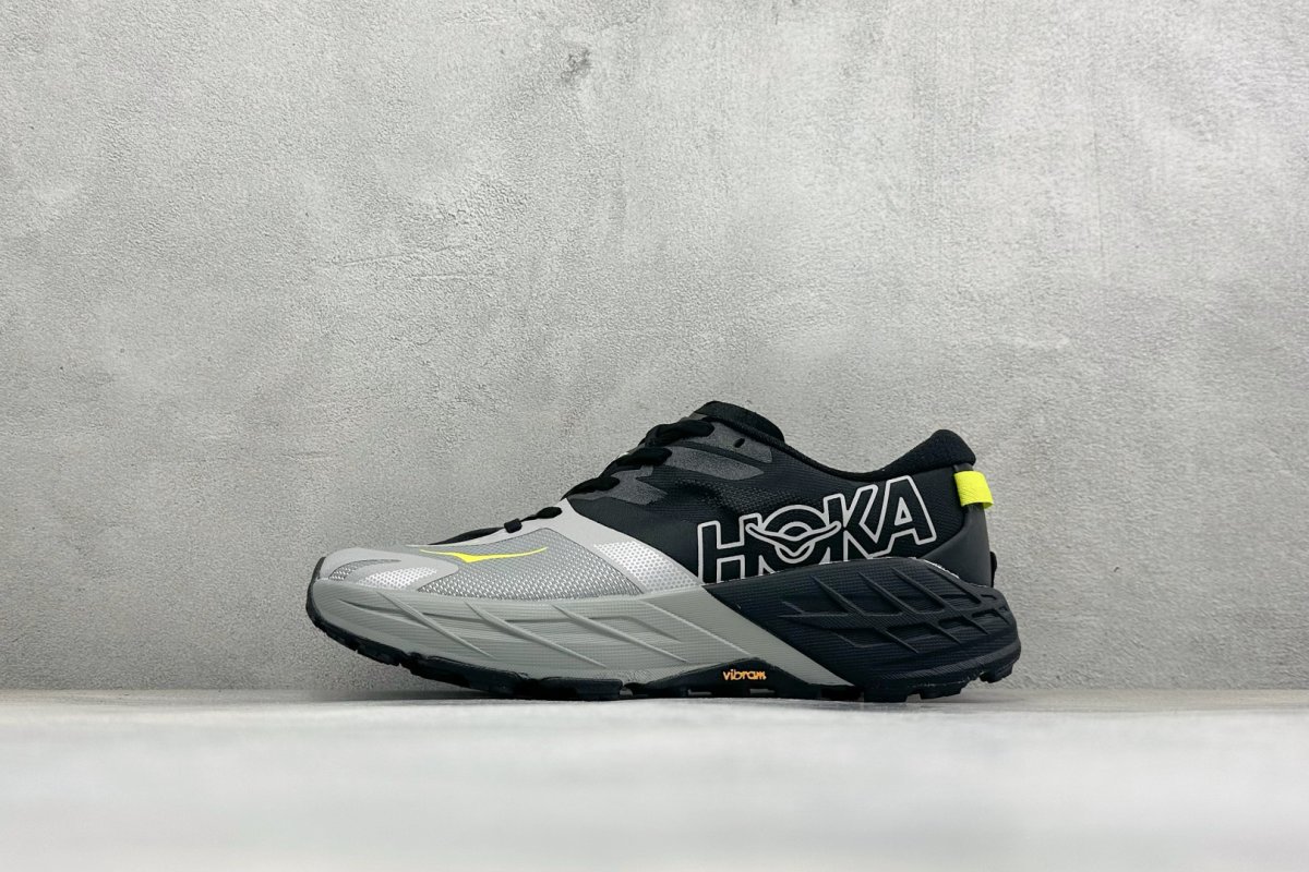 HOKA Speedgoat 7 Black White Yellow Trail Running Shoe