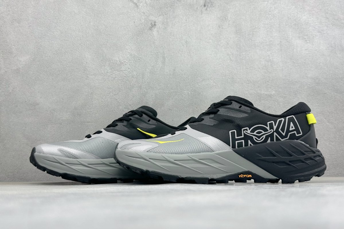 HOKA Speedgoat 7 Black White Yellow Trail Running Shoe view