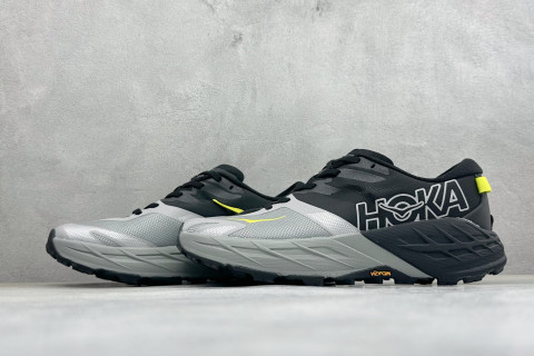 HOKA Speedgoat 7 Black White Yellow Trail Running Shoe view 5