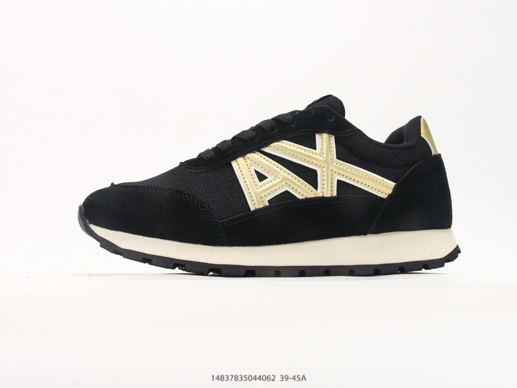 Armani Exchange AX Runner Black Cream Suede Nylon Low Top