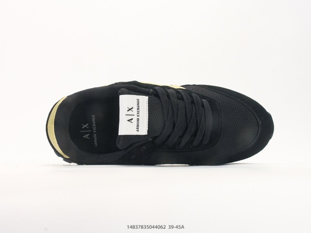Armani Exchange AX Runner Black Cream Suede Nylon Low Top view