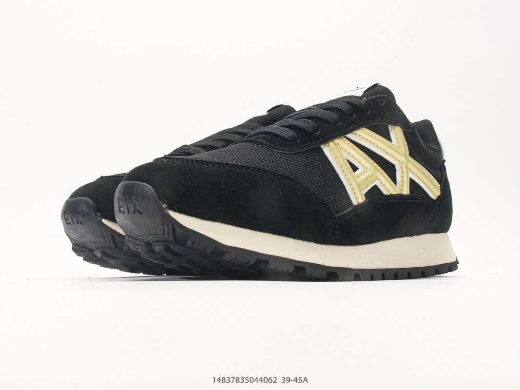 Armani Exchange AX Runner Black Cream Suede Nylon Low Top view