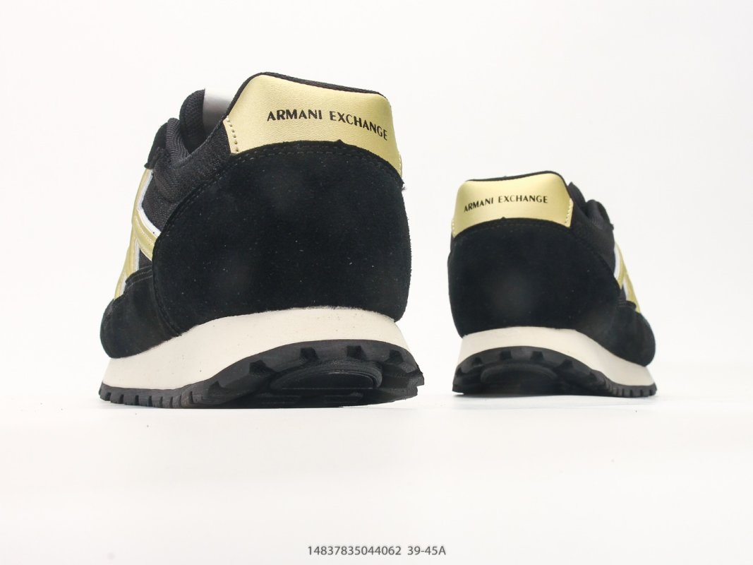 Armani Exchange AX Runner Black Cream Suede Nylon Low Top view