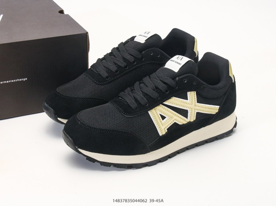 Armani Exchange AX Runner Black Cream Suede Nylon Low Top view