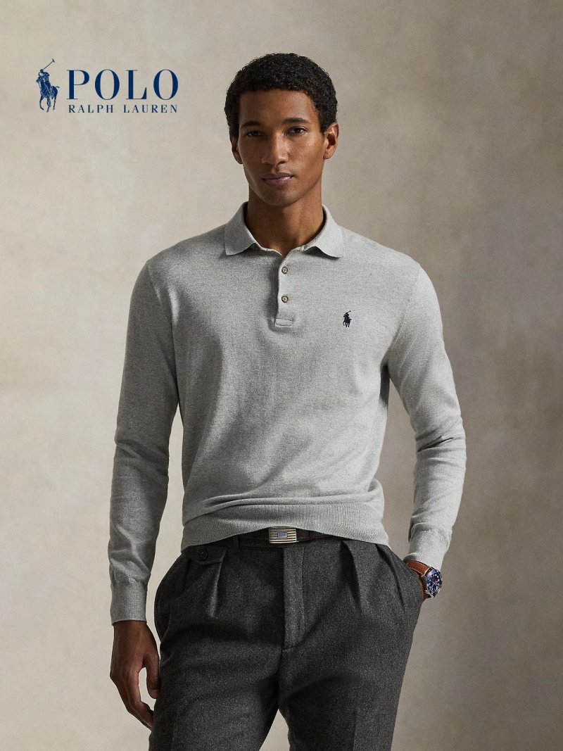 Ralph Lauren Grey Polo Collar Knit Sweater view