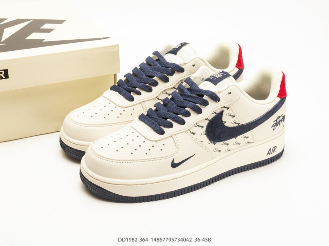Nike Air Force 1 Low x Stussy Cream Navy Red DD1982-364 1:1 Rep view