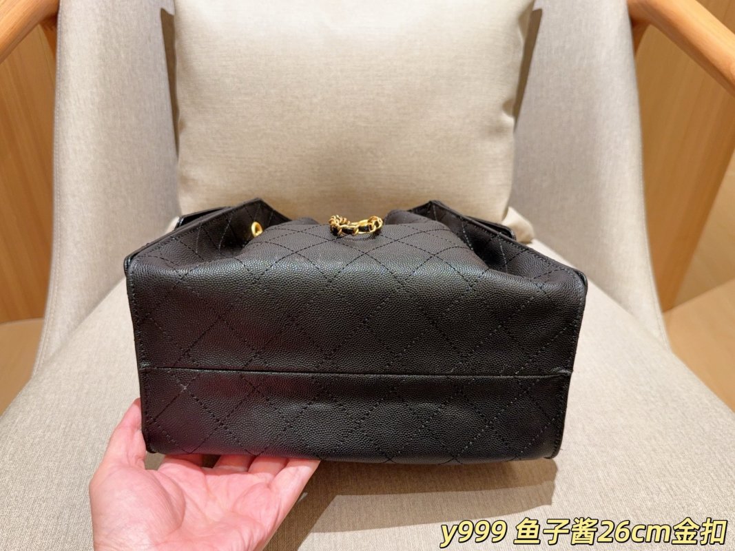 Chanel 25C Caviar Hobo Bucket Bag Black Gold Chain view