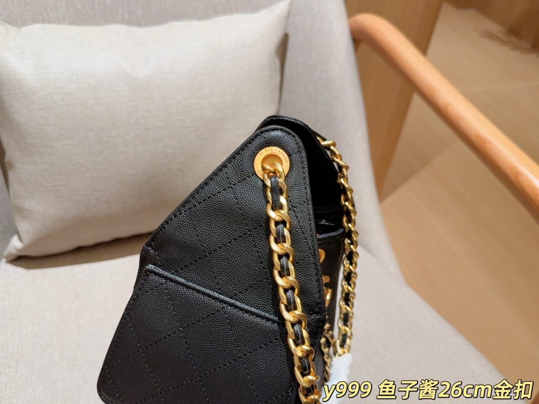 Chanel 25C Caviar Hobo Bucket Bag Black Gold Chain view