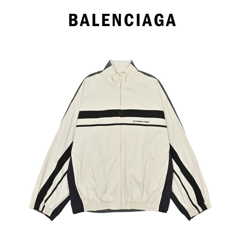 Balenciaga Cream Black Colorblock Zip Jacket