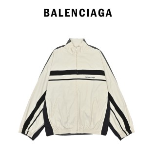 Balenciaga Cream Black Colorblock Zip Jacket