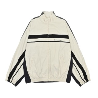 Balenciaga Cream Black Colorblock Zip Jacket view 3