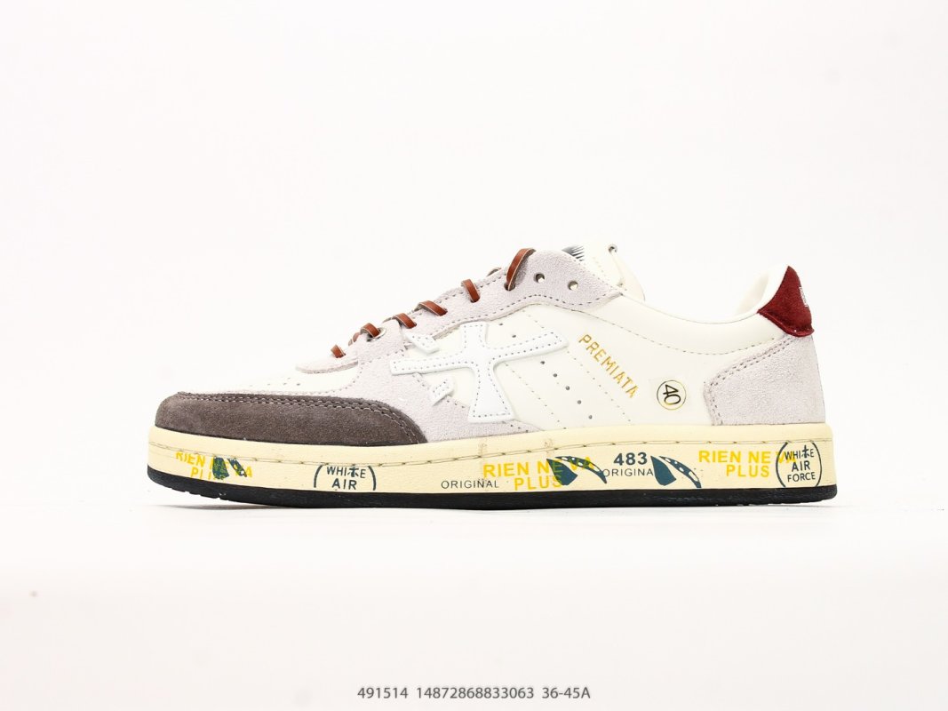 Premiata Basket Clay Low-Top Sneaker - Cream/Burgundy view