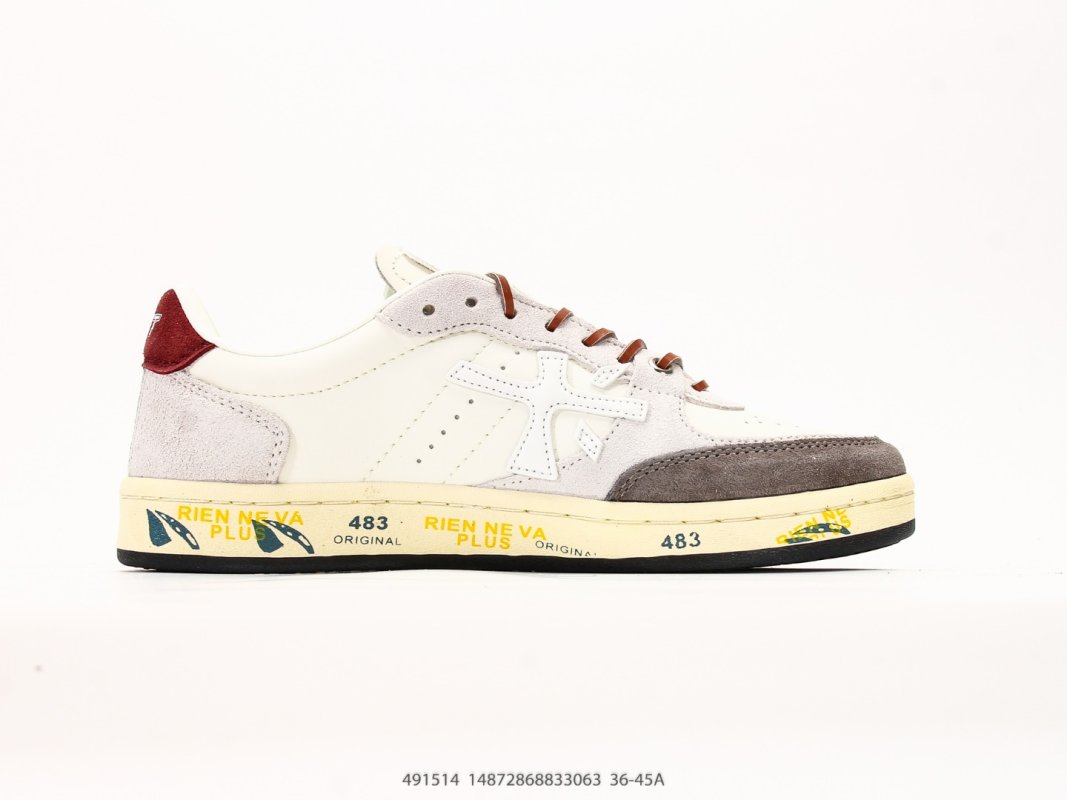 Premiata Basket Clay Low-Top Sneaker - Cream/Burgundy view