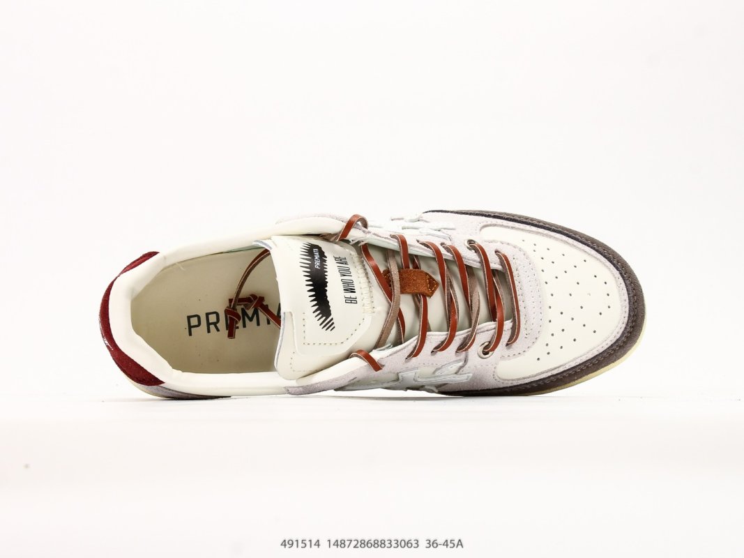 Premiata Basket Clay Low-Top Sneaker - Cream/Burgundy view