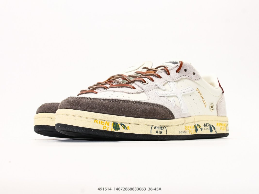 Premiata Basket Clay Low-Top Sneaker - Cream/Burgundy view