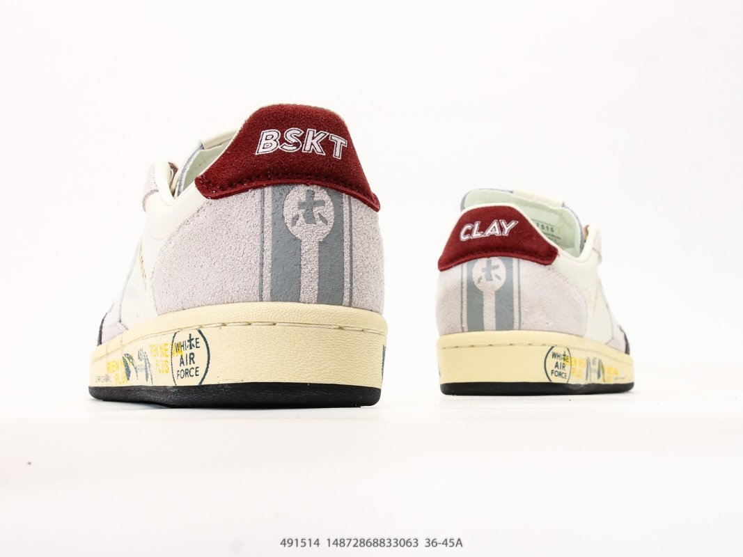 Premiata Basket Clay Low-Top Sneaker - Cream/Burgundy view