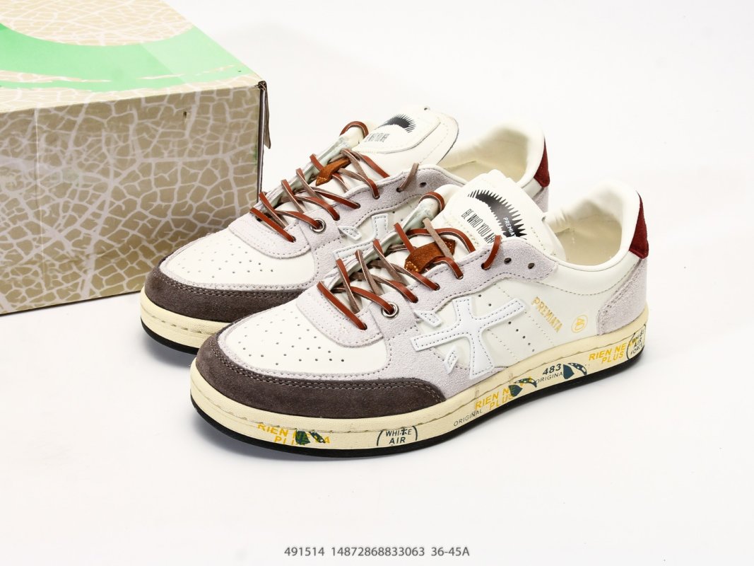 Premiata Basket Clay Low-Top Sneaker - Cream/Burgundy view