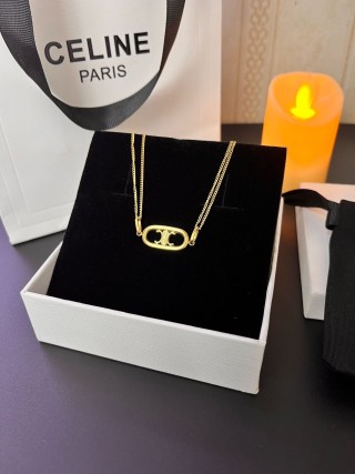 Celine Triomphe Pig Nose Gold Pendant Necklace
