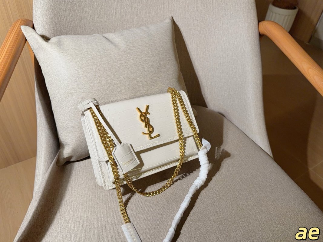 YSL Sunset Chain Bag Crocodile Texture White Gold 22cm UA Replica