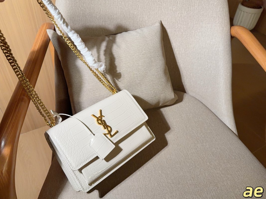 YSL Sunset Chain Bag Crocodile Texture White Gold 22cm UA Replica view