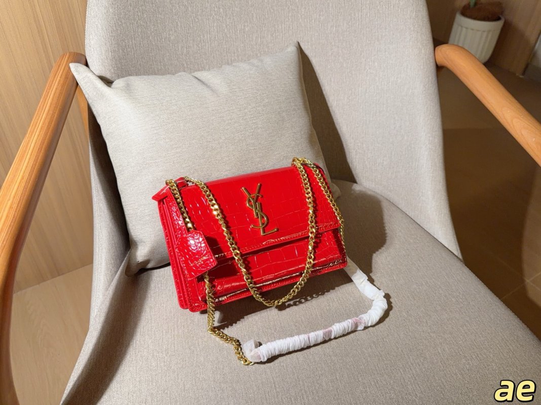YSL Sunset Chain Bag Crocodile Texture White Gold 22cm UA Replica view
