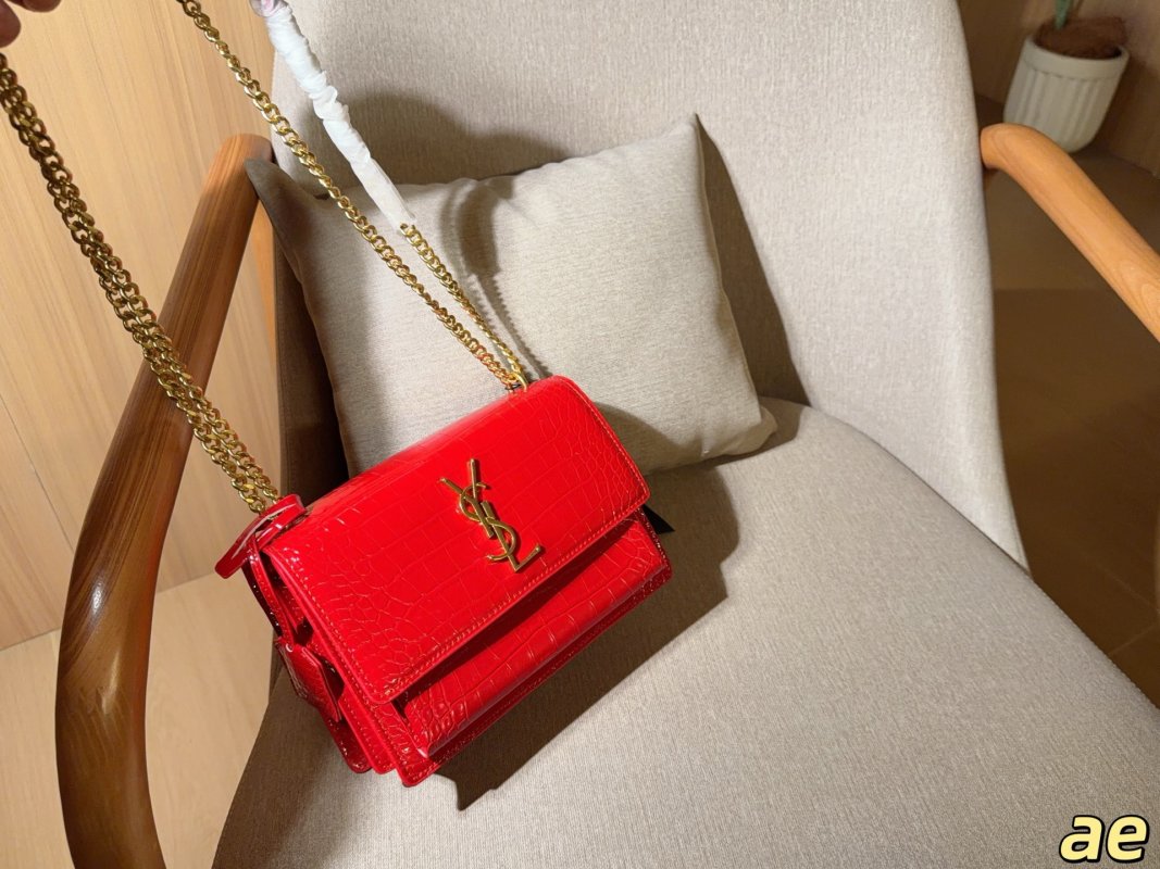 YSL Sunset Chain Bag Crocodile Texture White Gold 22cm UA Replica view