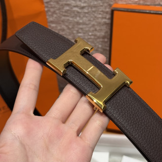 Hermès Constance H Buckle Reversible Leather Belt Black Gold view 4