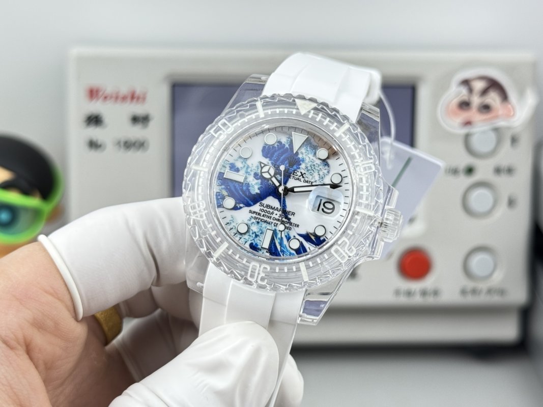 Rolex Submariner Crystal Ice Frosted White Blue Dial Replica Watch view