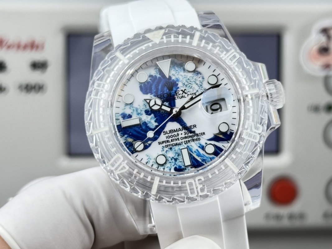 Rolex Submariner Crystal Ice Frosted White Blue Dial Replica Watch view