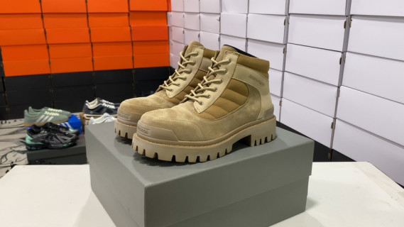Balenciaga Strike Combat Boot Distressed Beige Canvas UA