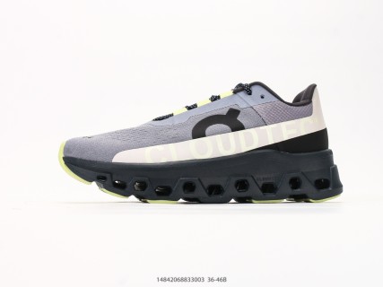On Cloudmonster Grey Black Neon Yellow Low-Top Running Shoe