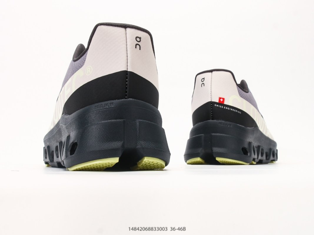 On Cloudmonster Grey Black Neon Yellow Low-Top Running Shoe view
