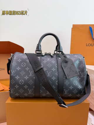 Louis Vuitton Keepall 35 Monogram Canvas Duffel Bag Black