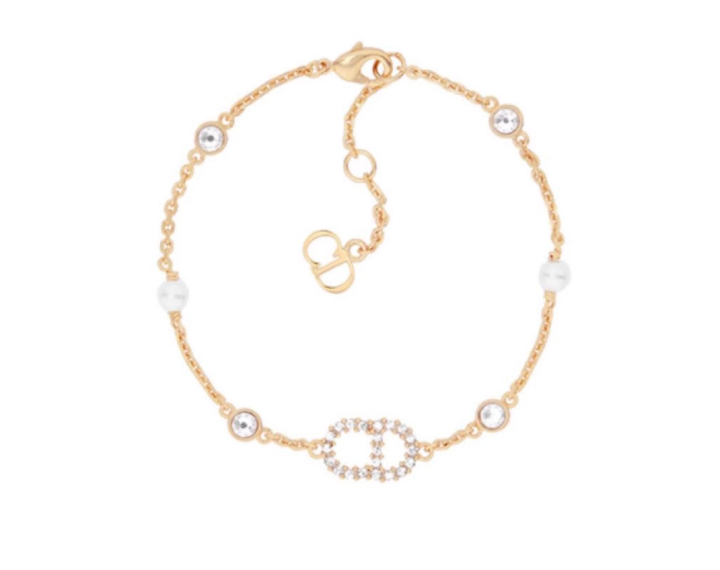 Dior CD Letter Pearl Crystal Chain Bracelet Gold view